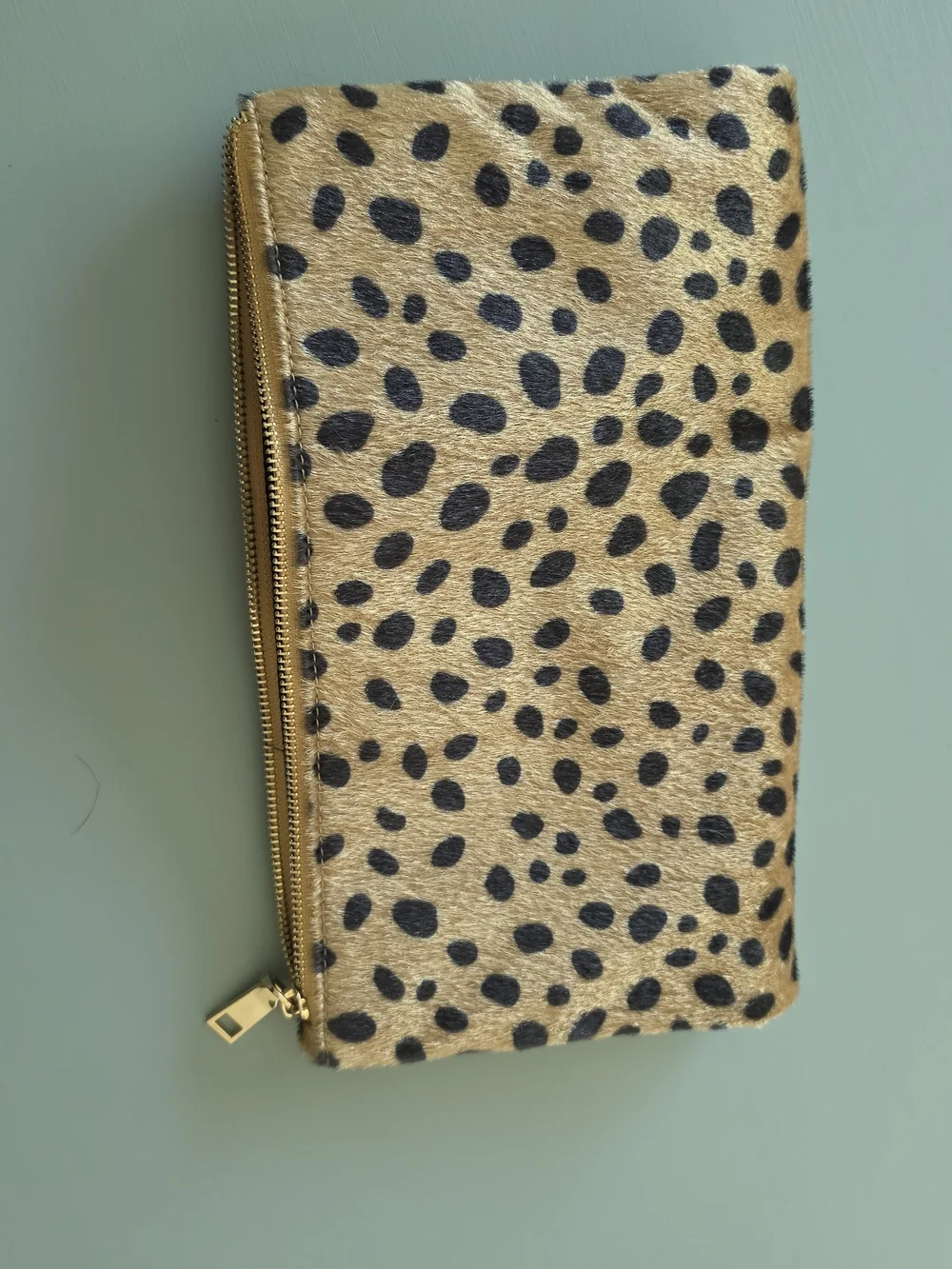 Leopard Print Zip Clutch in Tan and Black